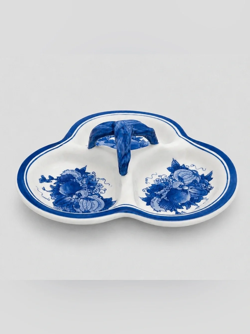 Vintage Nantucket Blue White Porcelain 3 Divided Snack Serving Relish Tray